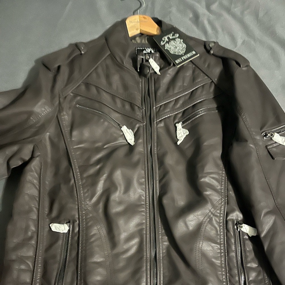 Brown leather motorcycle jacket